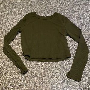 Rib-knit cropped tee long sleeve